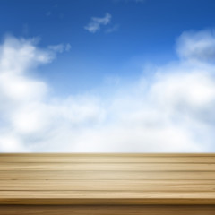 wooden planks isolated on blue sky