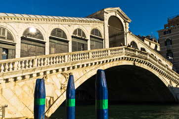 Rialto bridge at Grand canal in Venice at sunny morning