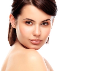 Fototapeta premium Beautiful Face of Young Woman with Clean Fresh Skin