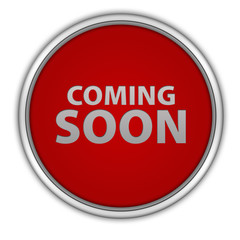 Coming soon circular icon on white background