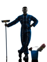 man janitor cleaner cleaning silhouette