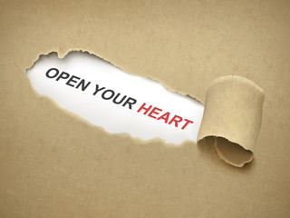 open your heart words behind torn paper