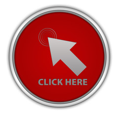 Click here circular icon on white background