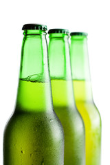 green beer bottles isolated over white background