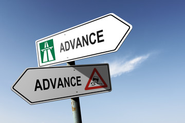 Fototapeta premium Advance directions. Choice for easy way or hard way.