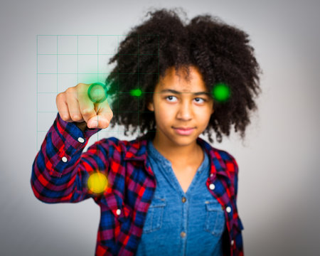 Teenage Girl With Whacky Afro Hair Playing A Virtual Game