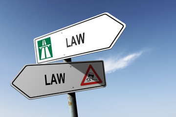 Law directions. Choice for easy way or hard way.