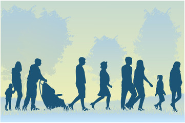 Crowd of people walking