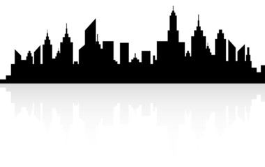 Naklejka premium Modern City Skyline Silhouette On White With Reflection