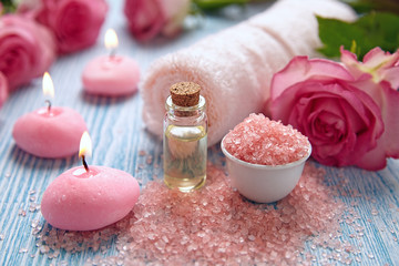 Close-up of candles and flowers