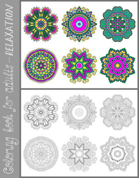 coloring book page for adults - flower paisley design