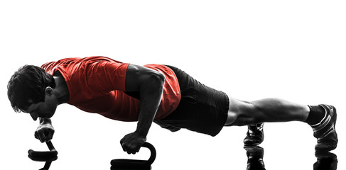 man exercising fitness workout push ups  silhouette