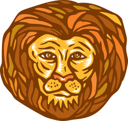 Lion Head Woodcut Linocut
