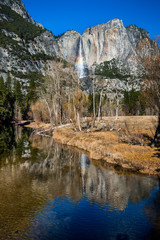 rainbow and reflection Yosemite Waterfall, California