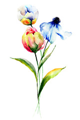 Fototapeta na wymiar Stylized flowers watercolor illustration
