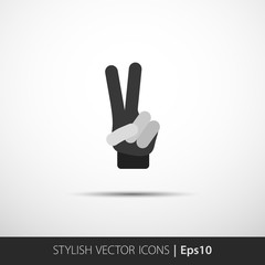 Hand showing number two. Flat vector icon