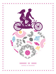 Vector vibrant floral scaterred couple on tandem bicycle heart