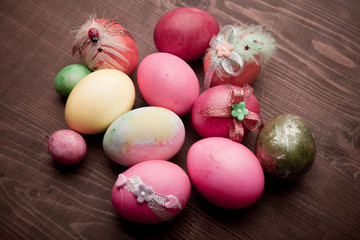 Easter eggs on wooden background