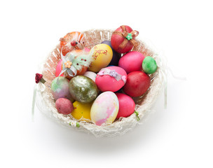 Easter egg in basket,isolated