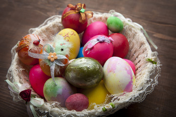 colorful Easter eggs in the basket