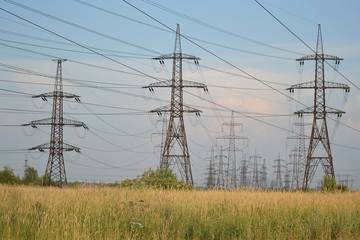 Summer landscape with power line