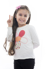 Beautiful Young Girl with Victory Hand Sign