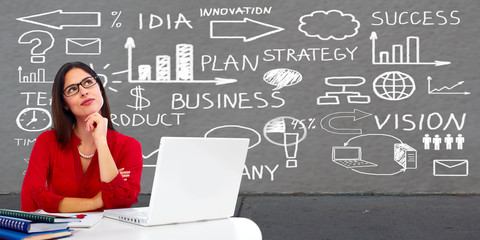 Business woman looking scheme.