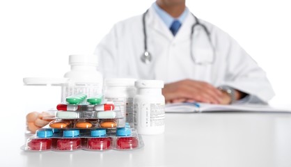 Fototapeta premium Doctor writing medical prescription.