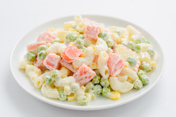 Pasta salad with ham And a variety of vegetables