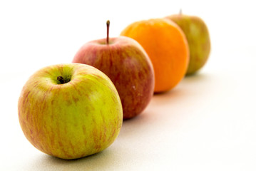 line of apples with one orange