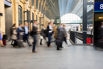 London Train Tube station Blur people movement, England, UK