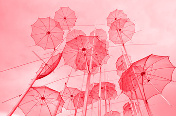 red umbrellas in thessaloniki port