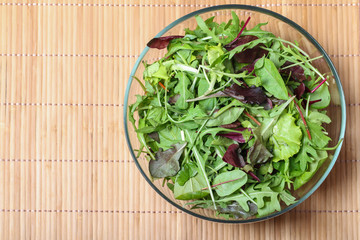 Fresh green salad with spinach,arugula,rom aine and lettuce