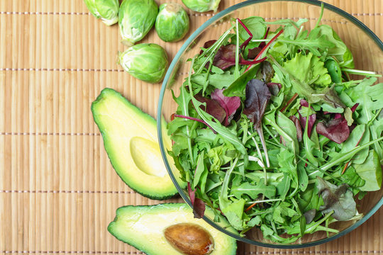 Fresh green salad with spinach,arugula,rom aine and broccoli and