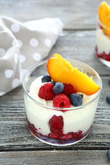 fresh yogurt with peach and berries