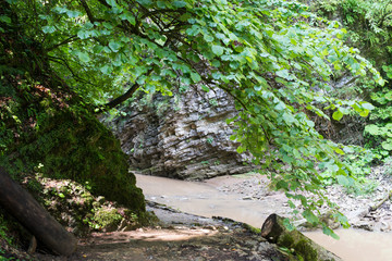 Falls in mountains of caucasus