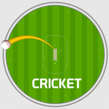 Cricket sports concept with sixer shot on stadium background.
