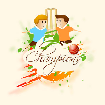 Cricket sports concept with kids, ball and stumps.