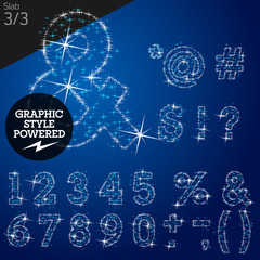 Vector christmas font characters of a shining stars. Slab.