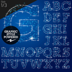 Vector christmas font characters of a shining stars. Slab