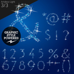 Vector christmas font characters of a shining stars. Light