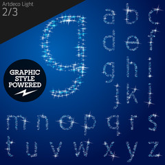 Vector christmas font characters of a shining stars. Light