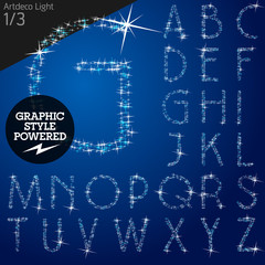 Vector christmas font characters of a shining stars. Light