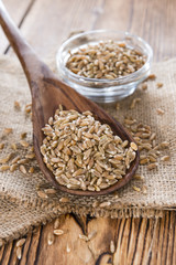 Spelt on a wooden spoon