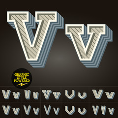 Retro type font collection. Letter v