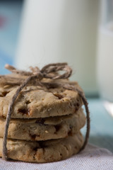 Close view on stack of homemade baked cookies