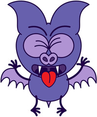 Purple bat sticking tongue out and feeling disgusted