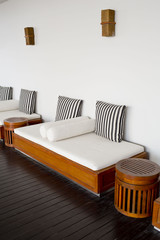 cushions on the sofa in living room of beach villa