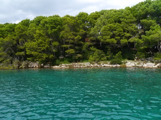Azure blue water in the bay of Brbinje at Dugi Otok