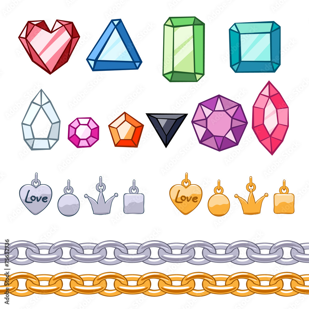 Canvas Prints set of gemstones,decorative elements and chains.